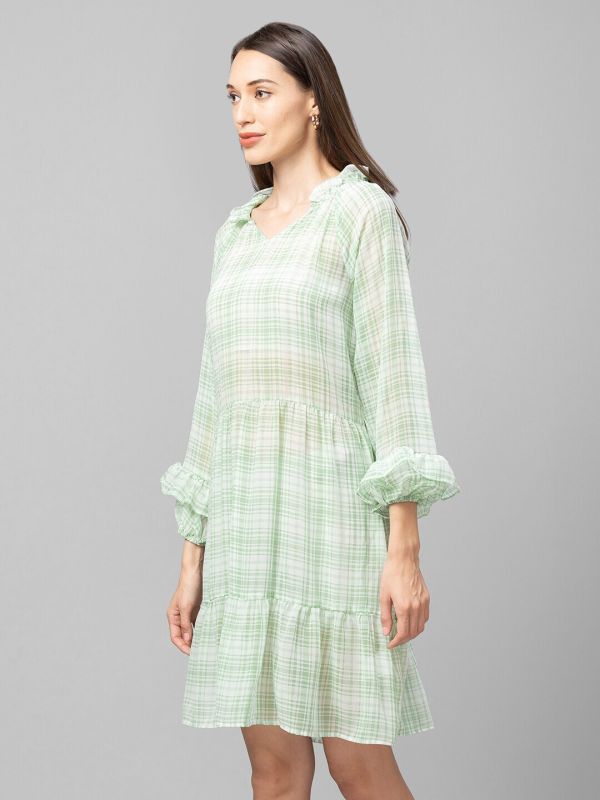 Globus Green Checked A-Line Dress