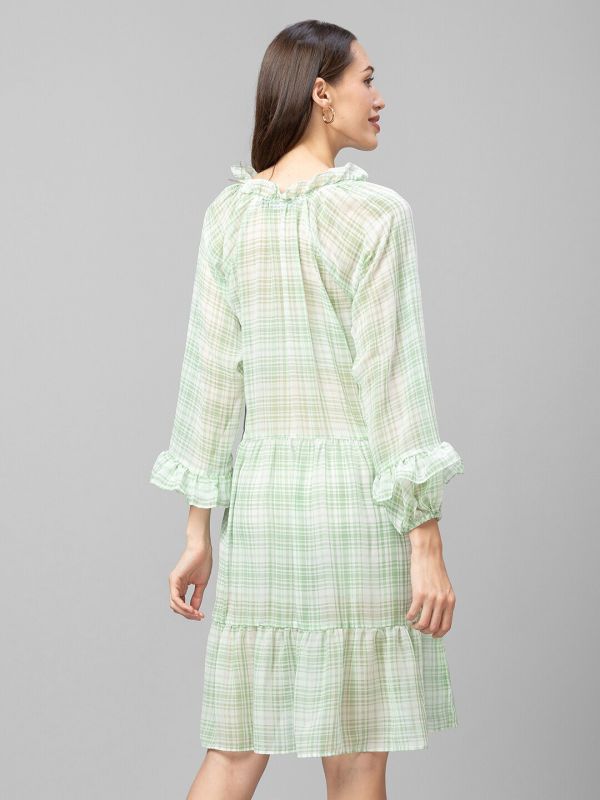 Globus Green Checked A-Line Dress