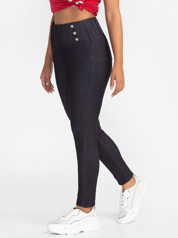 Globus Black Solid Skinny Fit Cropped Peg Trousers