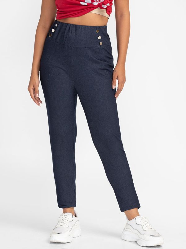 Globus Indigo Solid Skinny Fit Cropped Peg Trousers