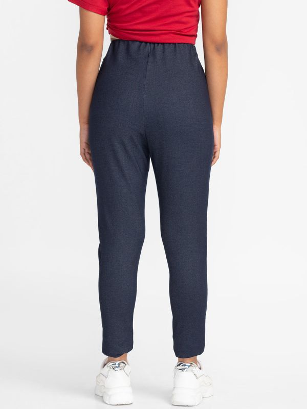 Globus Indigo Solid Skinny Fit Cropped Peg Trousers