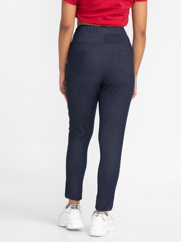 Globus Indigo Solid Skinny Fit Cropped Peg Trousers