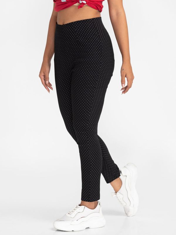 Globus Black Printed Skinny Fit Cropped Peg Trousers