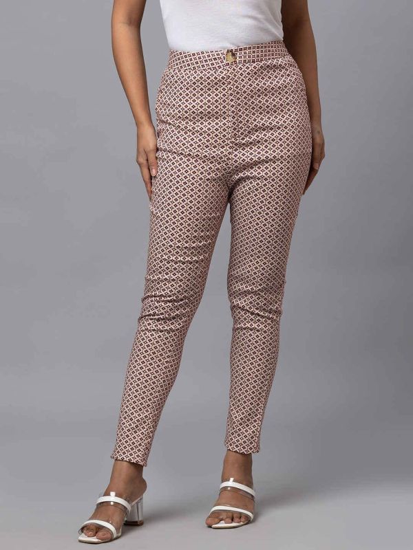 Globus Women Cream Printed Skinny Fit Trouser