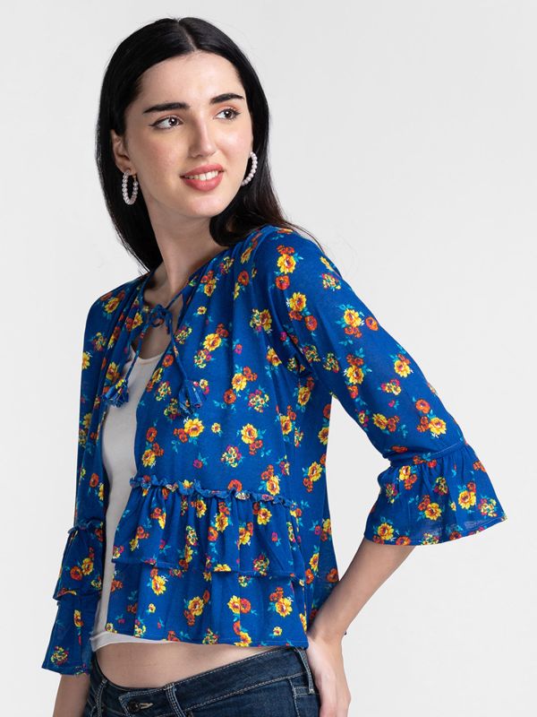 Globus Royal Blue Printed Shrug