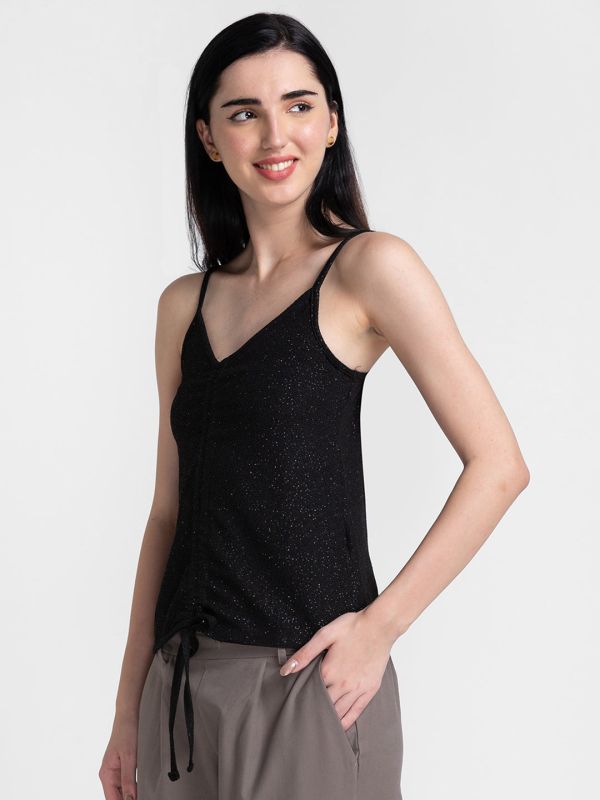 Globus Black Self Design Crop Top