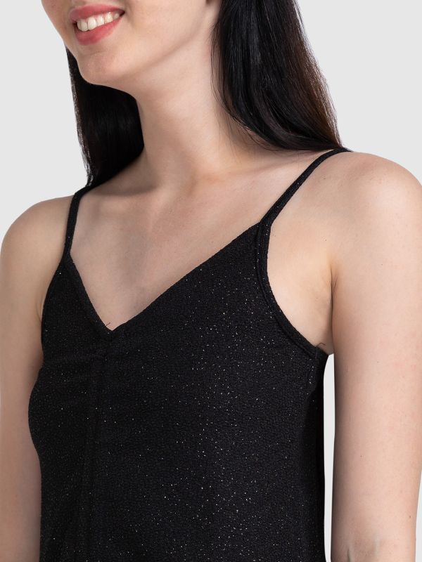 Globus Black Self Design Crop Top