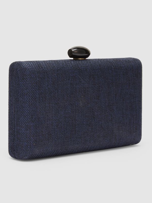 Globus Women Navy Textured Party Box Clutch