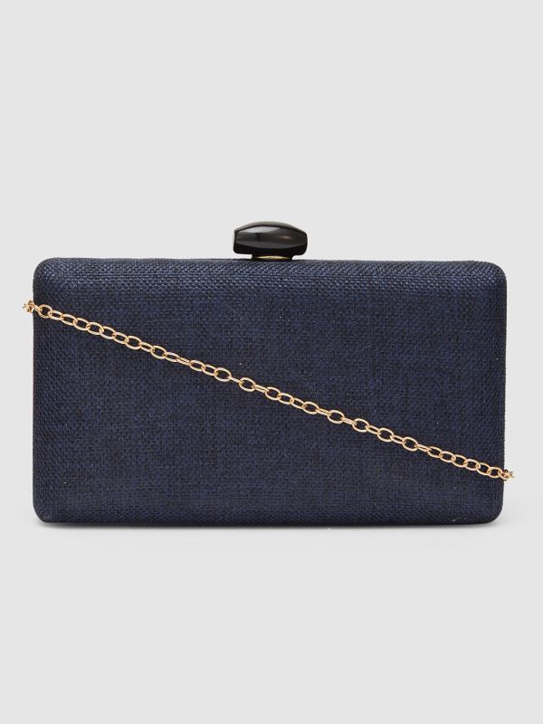 Globus Women Navy Textured Party Box Clutch