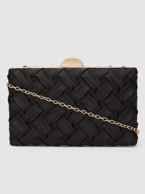 Globus Women Black Textured Party Box Clutch