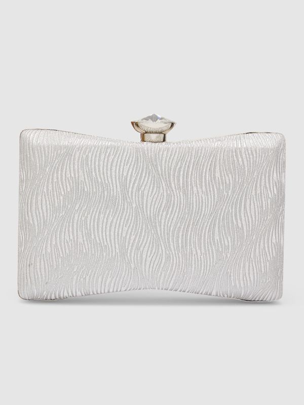 Globus Women Silver Embellished Party Box Clutch