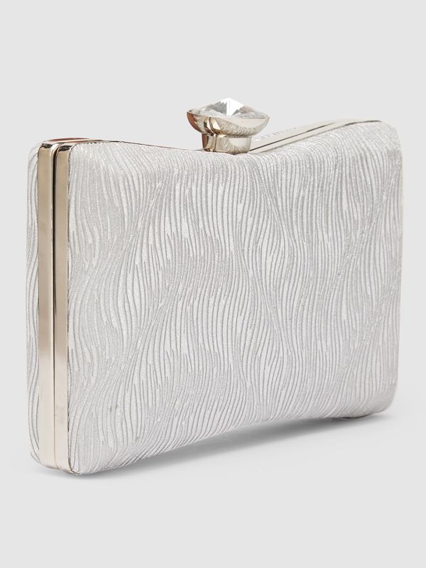 Globus Women Silver Embellished Party Box Clutch