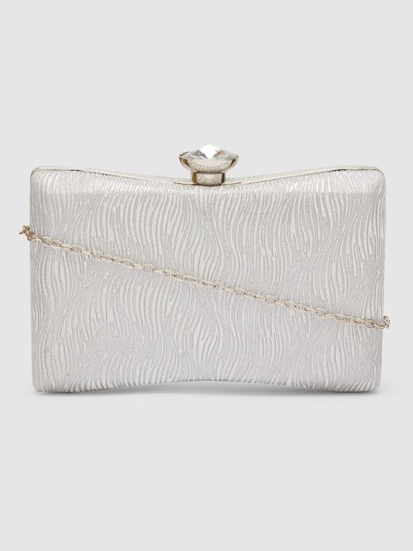 Globus Women Silver Embellished Party Box Clutch