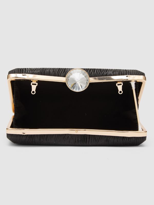 Globus Women Black Embellished Party Box Clutch