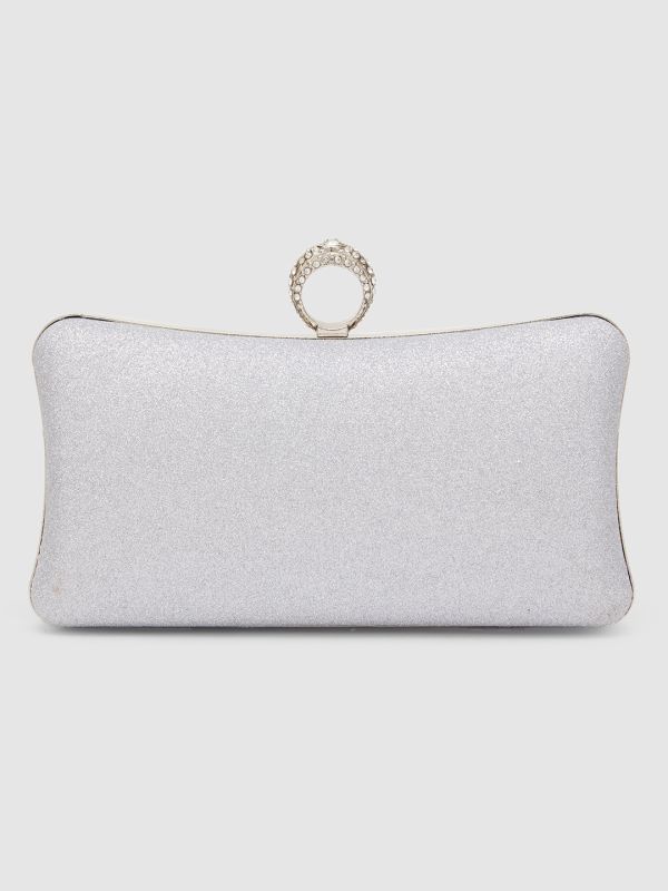 Globus Women Silver Embellished Party Box Clutch