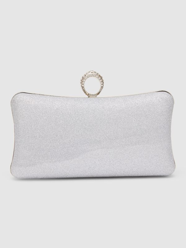 Globus Women Silver Embellished Party Box Clutch