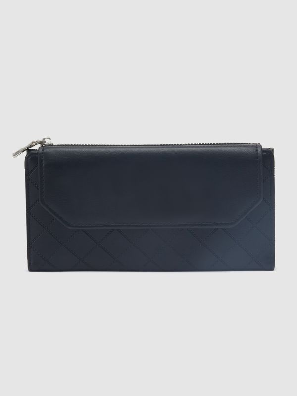 Globus Women Black Textured Envelope Wallet