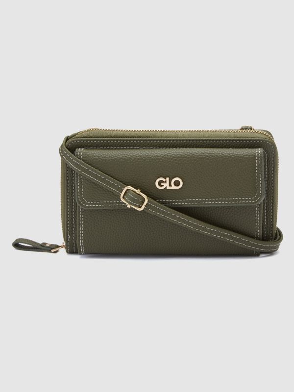 Globus Women Olive Textured Zip Around Wallet