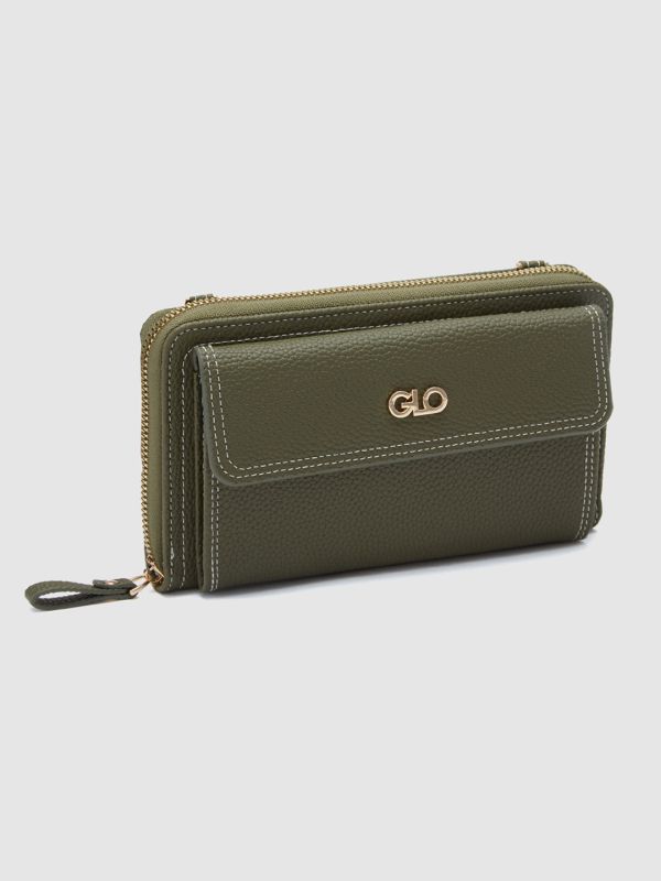 Globus Women Olive Textured Zip Around Wallet