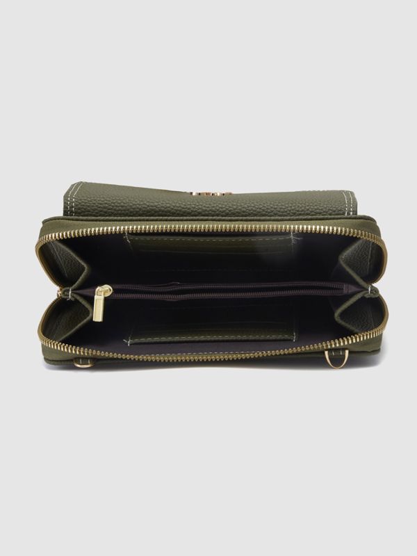 Globus Women Olive Textured Zip Around Wallet