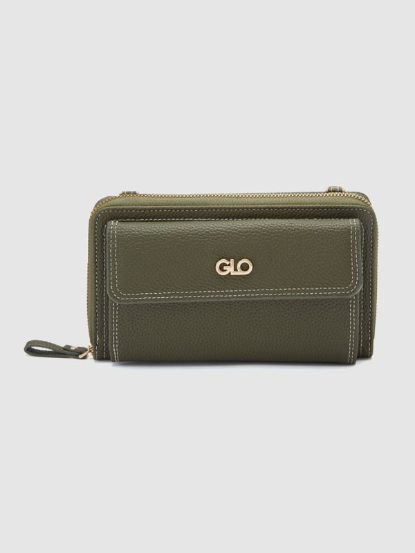 Globus Women Olive Textured Zip Around Wallet