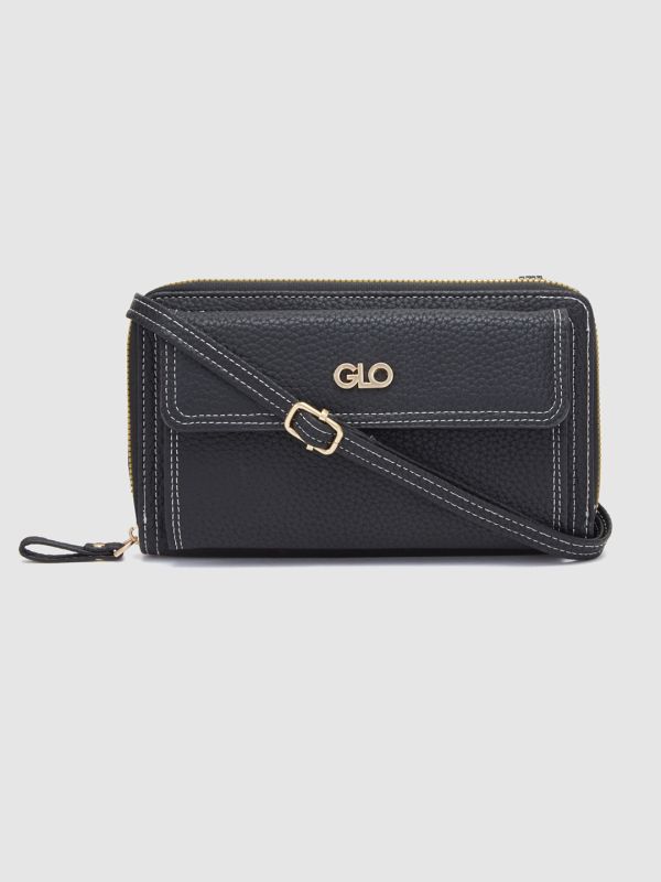 Globus Women Black Textured Zip Around Wallet