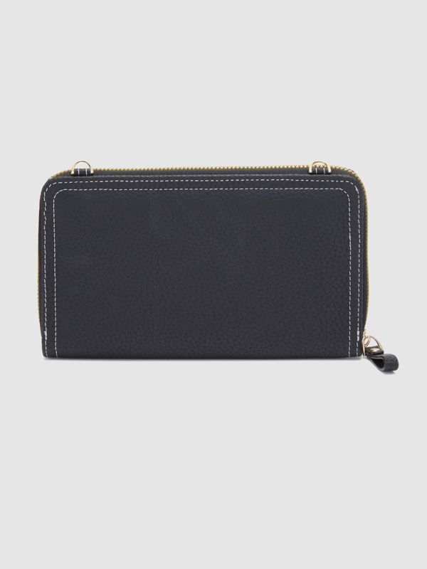 Globus Women Black Textured Zip Around Wallet