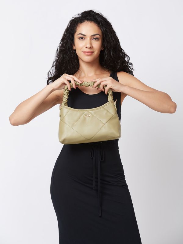 Globus Women Olive Textured Casual Hobo Bag