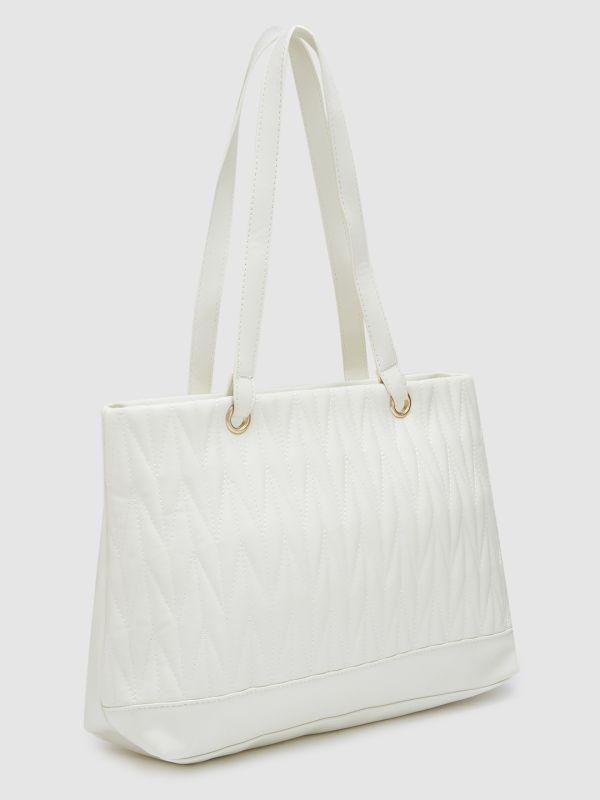 Globus Women White Textured Casual Tote Bag