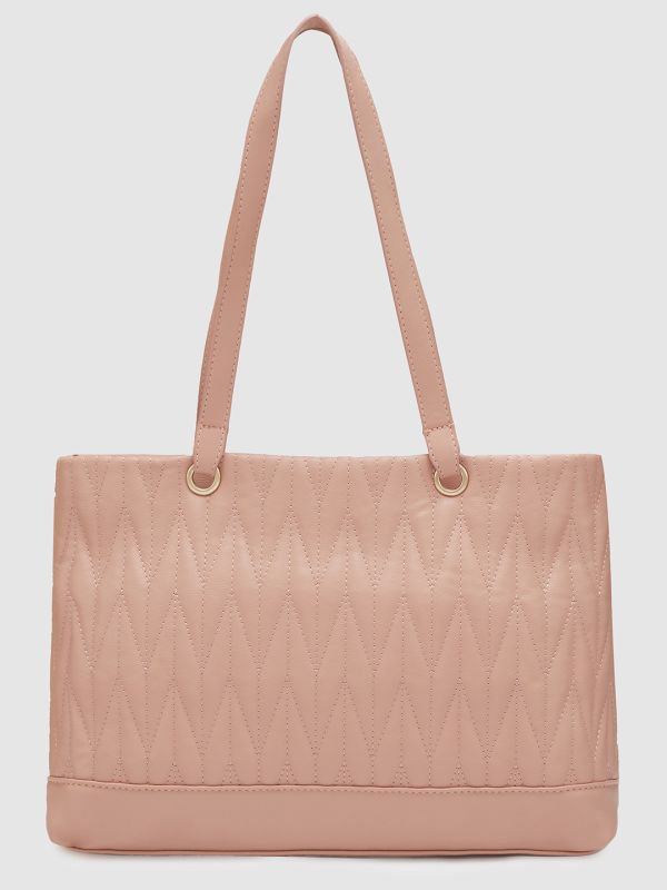 Globus Women Nude Textured Casual Tote Bag