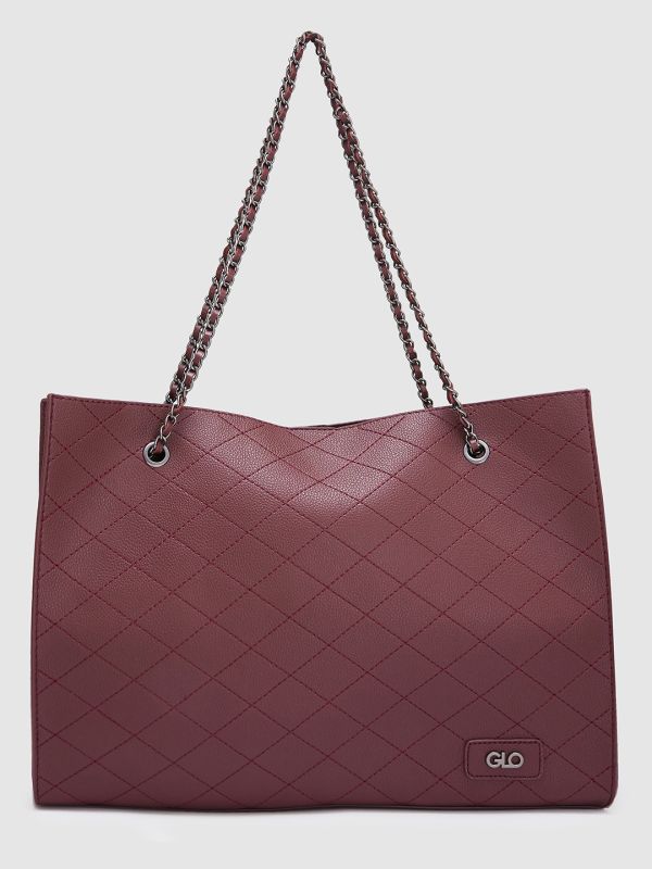 Globus Women Maroon Textured Casual Tote Bag