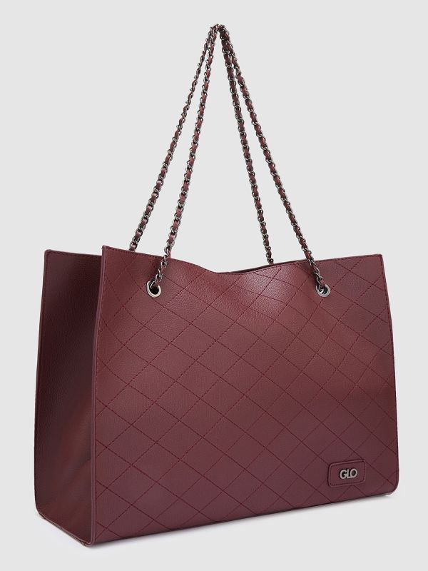 Globus Women Maroon Textured Casual Tote Bag