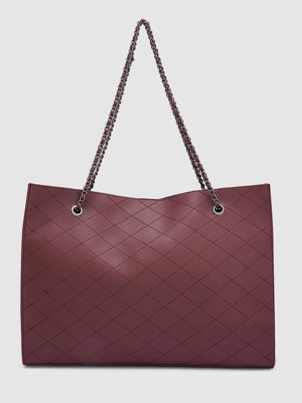 Globus Women Maroon Textured Casual Tote Bag