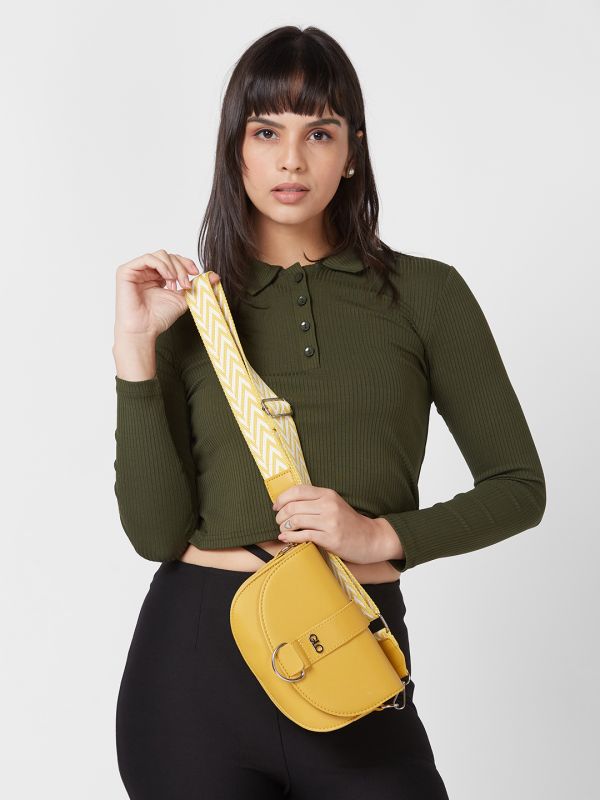 Globus Women Mustard Solid Vegan Leather Sling Bag