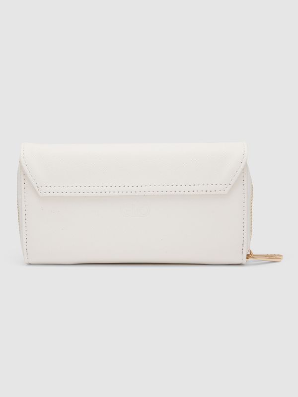 Globus Women White Solid Vegan Leather Envelope Wallet with Wrist Loop