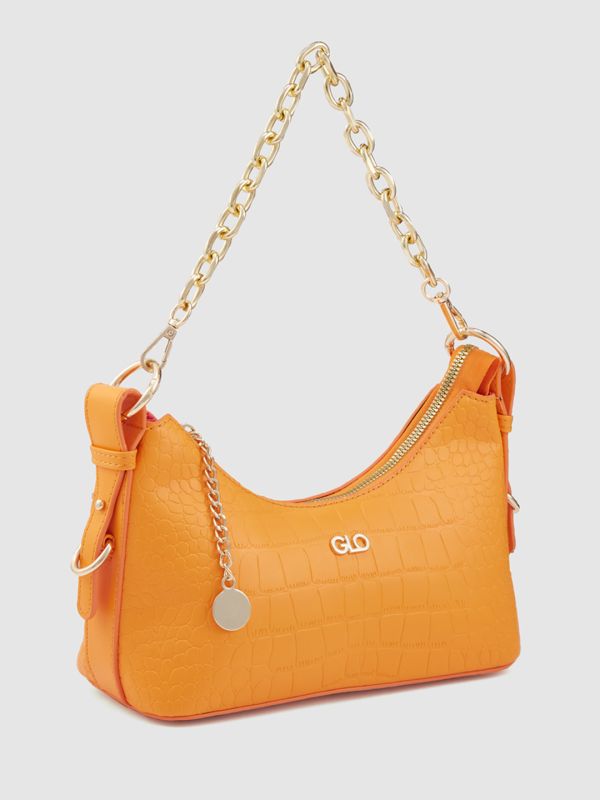 Globus Women Orange Textured Party Sling Bag