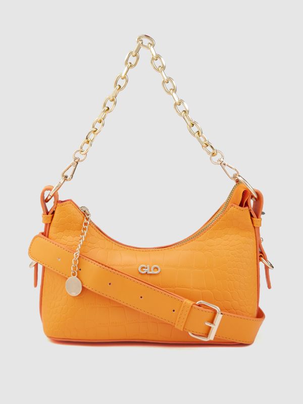 Globus Women Orange Textured Party Sling Bag