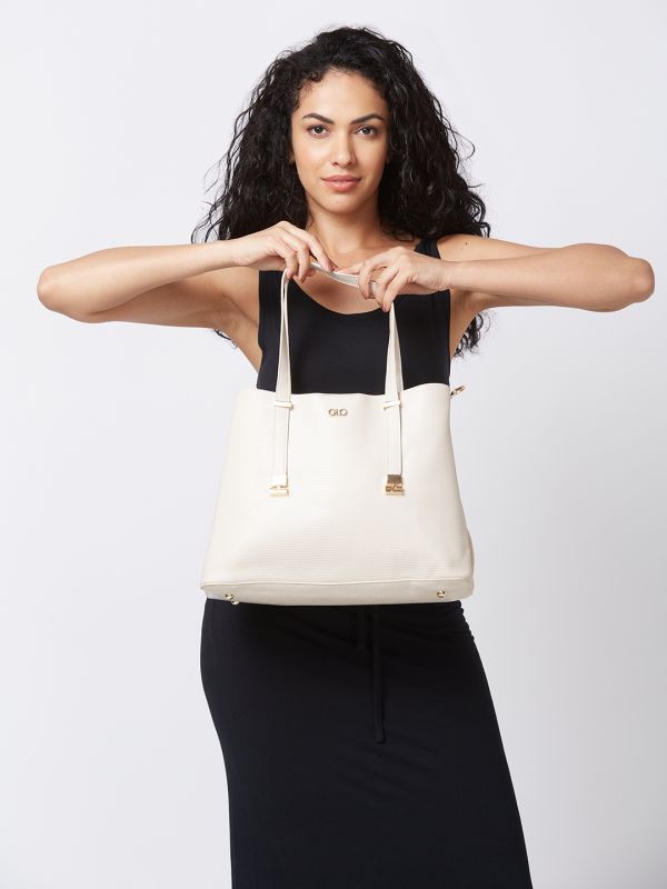 Globus Women Ivory Textured Casual Handheld Bag