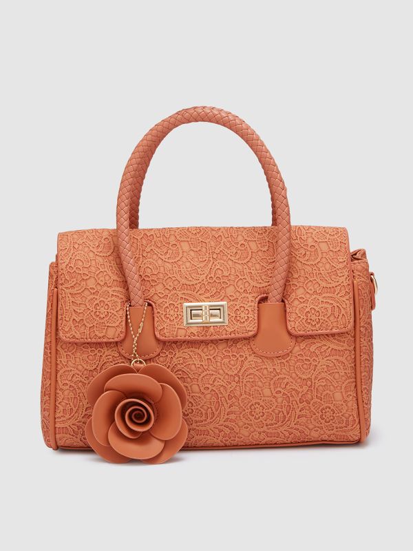 Globus Women Orange Textured Casual Handheld Bag