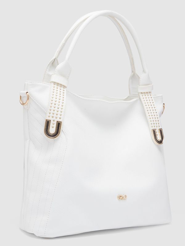 Globus Women White Solid Vegan Leather Hobo Bag