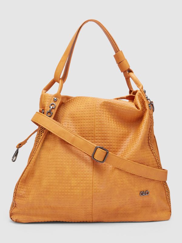 Globus Women Mustard Textured Vegan Leather Hobo Bag