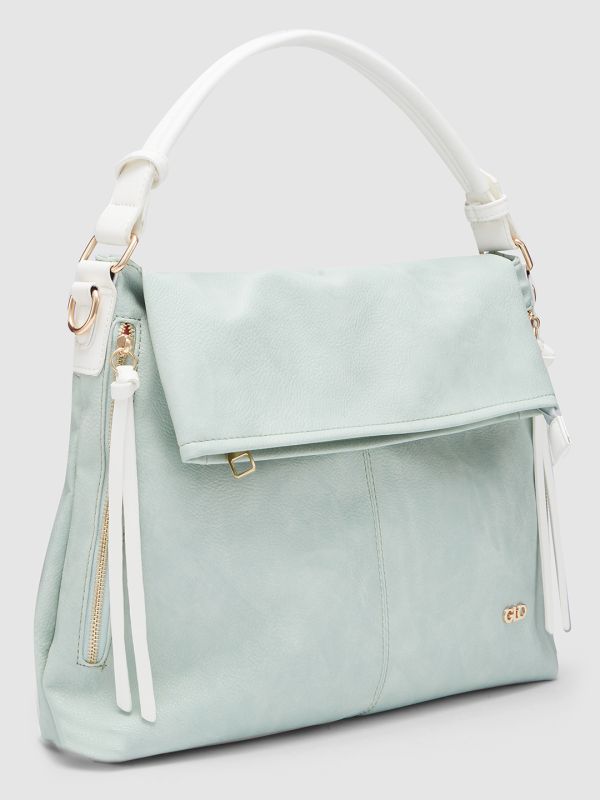 Globus Women Mint Green Textured Vegan Leather Hobo Bag