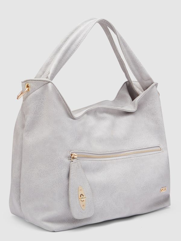 Globus Women Grey Textured Vegan Leather Hobo Bag