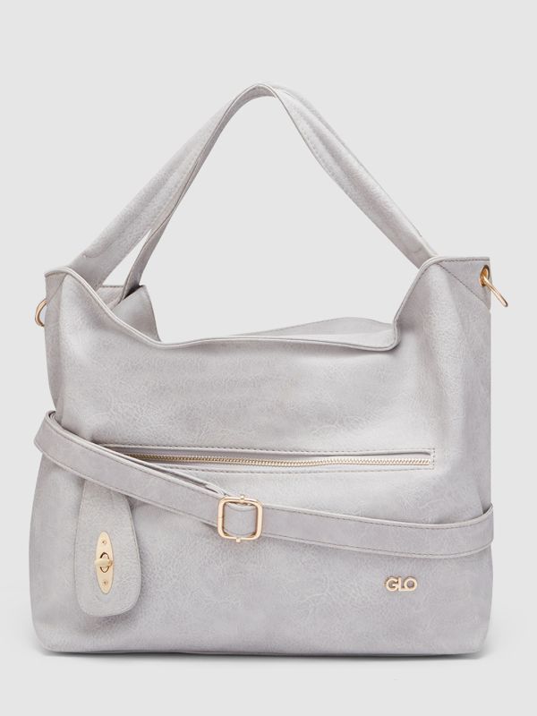 Globus Women Grey Textured Vegan Leather Hobo Bag