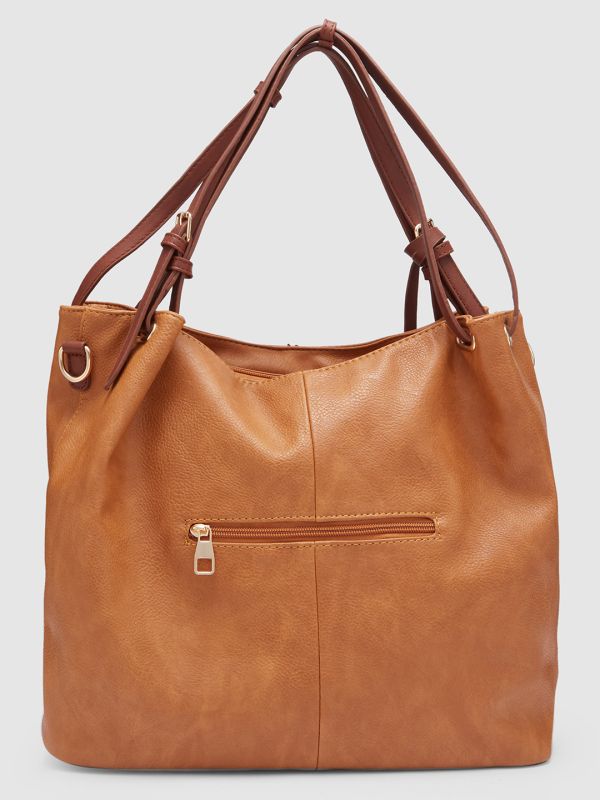 Globus Women Tan Textured Vegan Leather Hobo Bag