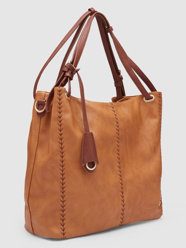 Globus Women Tan Textured Vegan Leather Hobo Bag