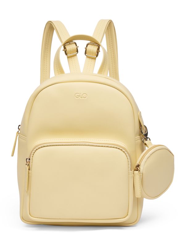 Globus Women Yellow Vegan Leather Ergonomic Strap Small Backpack With Pouch