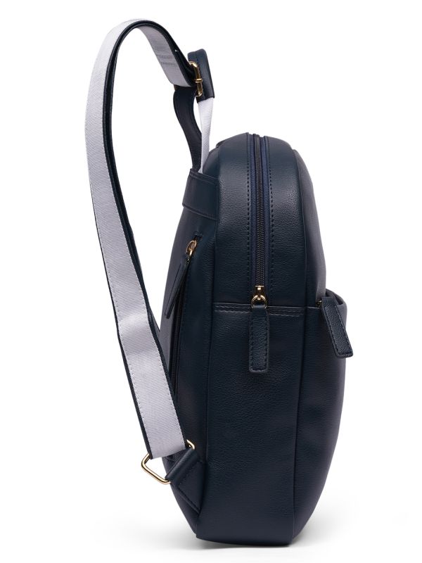 Globus Women Navy Blue Vegan Leather Textured Medium Backpack With Up to 13 inch Laptop Size