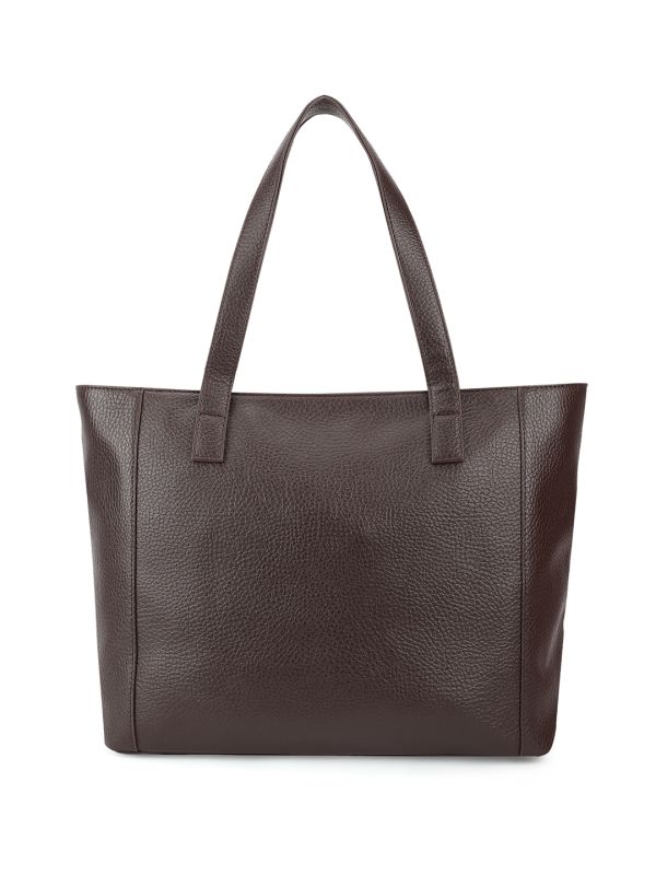 Globus Women Brown Textured Double Handle Workwear Tote Bag With Upto 16 Inch Laptop Size