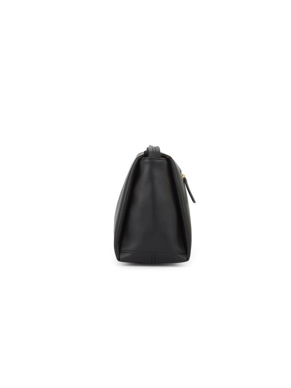 Globus Women Black Vegan Leather Textured Rectangular Sling Bag With Adjustable Strap